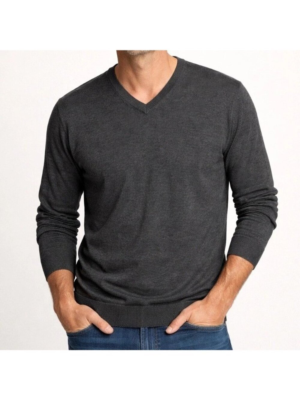 Bonobos Men's L Slim Fit V-Neck Sweater 100% Merino Wool Dark Gray P0522
